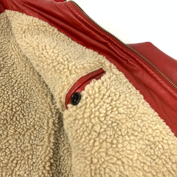 Levis Faux Red Leather Fleece Lined Truckers Jacket Medium - Picture 8 of 13